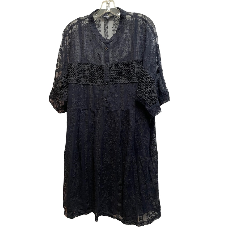 Suzanne Betro Black Lace Overlay Dress with Slip Liner Plus Size 2X Short Sleeve